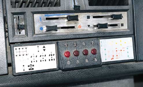 Unimog controls are a little different. This is what the driver sees—an eight-speed shift schematic. There are eight speeds in Reverse as well.