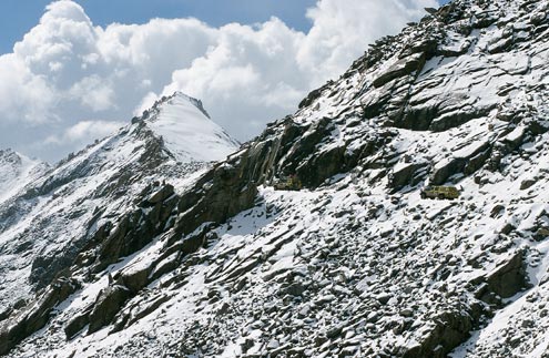 The road to Khardung La at 18,380 feet is not for the faint-hearted. With no guardrails along the pass, there are many places in which to disappear over the edge.