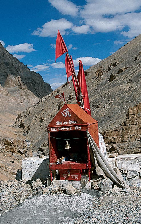 One of the many roadside temples on the road from Manali to Leh. It’s common for travelers to stop and pray along the way through the treacherous mountain passes.