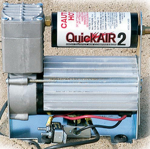 <p>Mama Bear Air <br>As the fairy tale goes, one was too big, one was too small, and one was just right. The Quick Air 2 is the midsize unit in the Quick Air line and we’re sure many readers will find that it is just the right size for their needs. This unit pulled 24 amps, filled our test tire in 4 minutes, 40 seconds and is priced at $250 for the hard-mount and $305 for the portable. All these figures are right in the middle of the spectrum. The portable unit includes a 25-foot nylon coil hose with clip-on air chuck, clip-end power cable, and an on/off switch, all in a steel case.