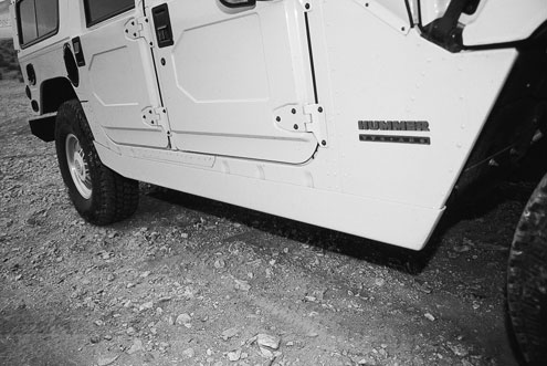 The Hummer came with sweet rocker guards. We have no idea why they are made of aluminum. With 7,000 pounds of Hummer grinding across the rocks the guards wore out faster than a pencil eraser. Steel would have been a better choice.