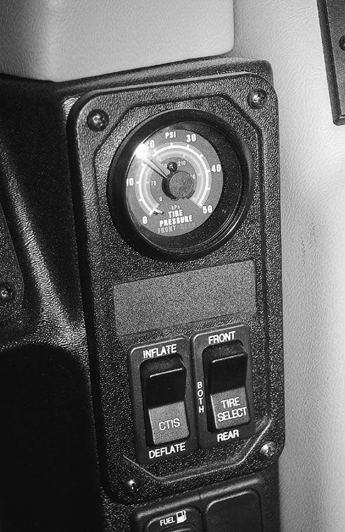 The CTIS system on the Hummer was our favorite feature. We could air up or down all four tires from inside our cockpit. As the most notable feature in the $9,500 (ouch!) option package we’ll stick to an old-fashioned TJ and tire gauge.
