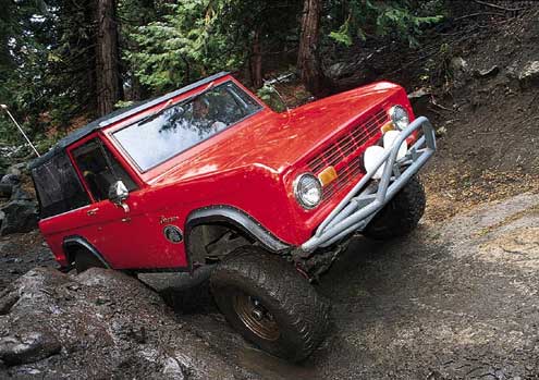 The last real obstacle on the trail is Cadillac Hill, a steep climb out of a valley that was the site of the Rubicon Springs Hotel. There are two difficult sections. The first is a series of rocks that stick up enough to catch drivetrain parts and are evenly spaced to limit traction.