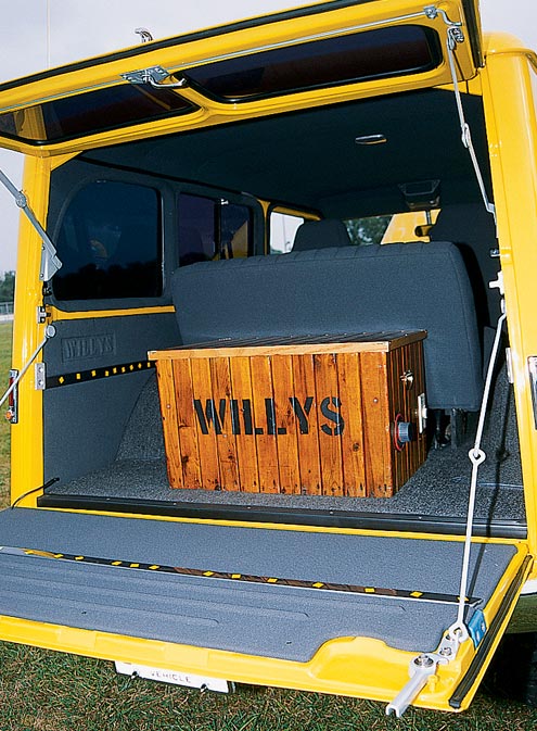Body & Interior<br> A custom-mix yellow, combined with interior upholstery done by the same guy who did Jimmy Buffett’s Lear Jet plus subtle ghost flames (déjà vu from the March ’01 cover Jeep?) really sets this ride apart from the crowd. Part of the floor was transplanted from a Dodge Caravan to keep the interior clean and neat, and to allow rear seat removal from the old wagon when the need for extra space comes to call.